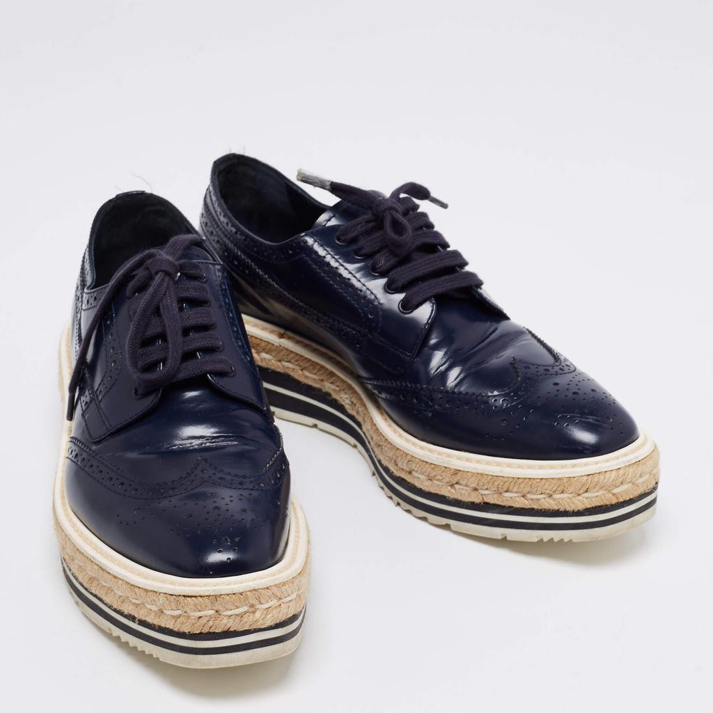 Prada Navy Blue Brogue Leather Derby Lace-Up Espadrille Sneakers Size 39商品第4张图片规格展示