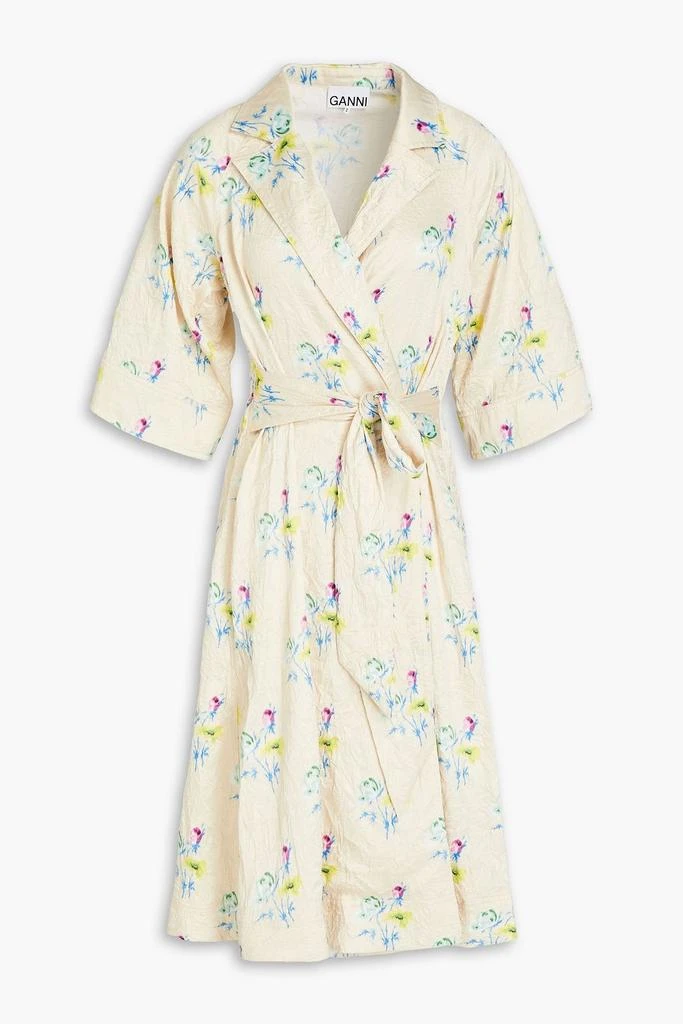 商品Ganni|Floral-print crinkled-satin wrap dress,价格¥1089,第1张图片