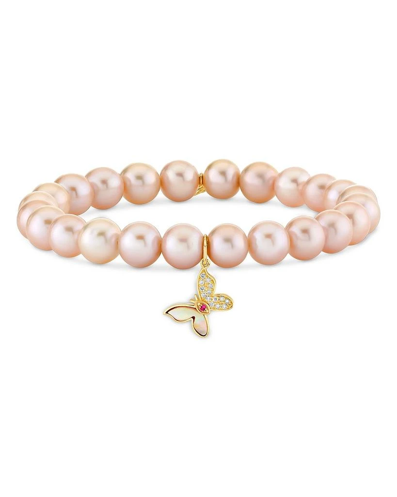 商品Sydney Evan|Wicked x Sydney Evan 14K Yellow Gold Diamond Glinda Butterfly Charm Freshwater Rose Pearl Stretch Bracelet,价格¥7601,第1张图片