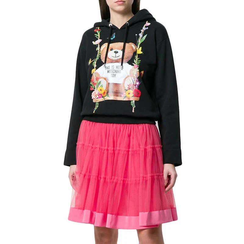 Moschino 莫斯奇诺 女士黑色全棉Toy bear花卉连帽衫长袖卫衣 DV1703-0427-1555 商品