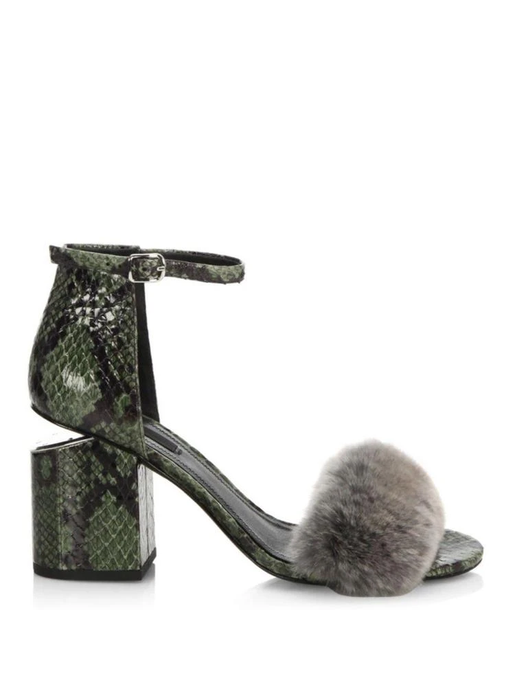 商品Alexander Wang|Abby Tilt-Heel Rabbit Fur & Snakeskin Sandals,价格¥2083,第5张图片详细描述