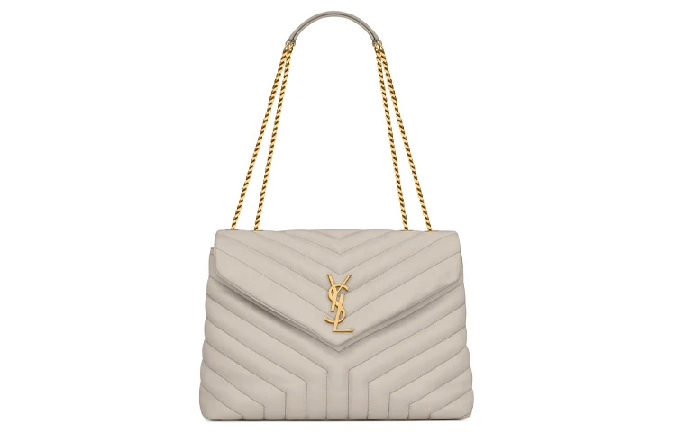 商品[国内直发] Yves Saint Laurent|圣罗兰 LOULOU 金标Logo 绗缝皮革 链条包单肩包斜挎包 中号 女款 白色 #百搭经典款#,价格¥18055,第1张图片