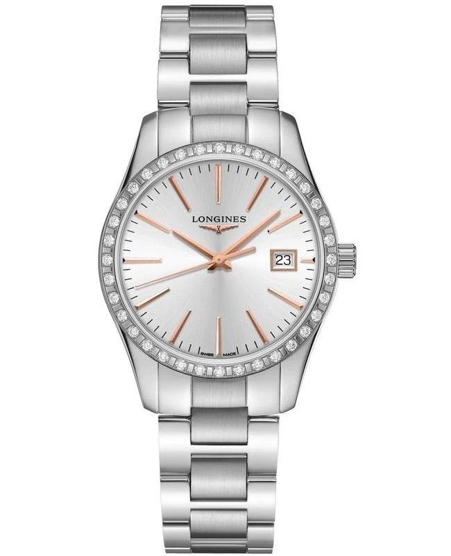 商品Longines|Longines Conquest Classic Silver Dial Diamond Stainless Steel Women's Watch L2.386.0.72.6,价格¥15313,第1张图片