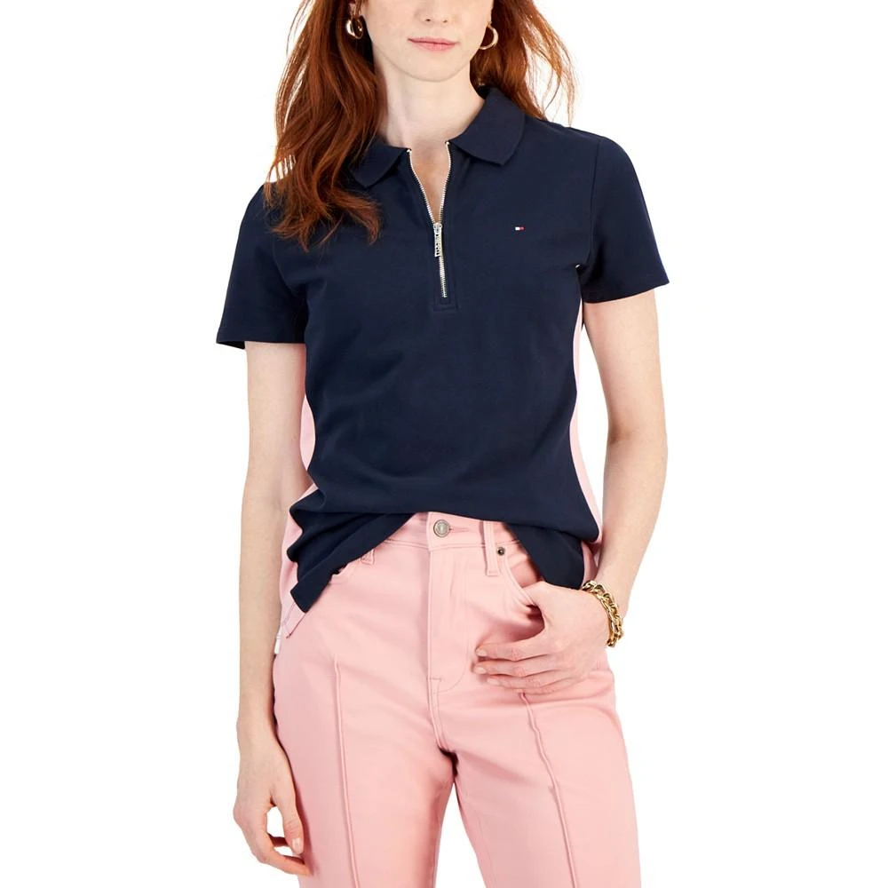 商品Tommy Hilfiger|Women's Side-Striped Zippered Polo Shirt,价格¥339,第1张图片