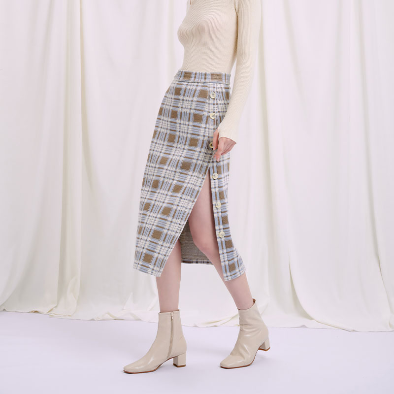Daria 针织裙 - 蓝色格纹 | Daria Knit Skirt - Blue Plaid商品第5张图片规格展示