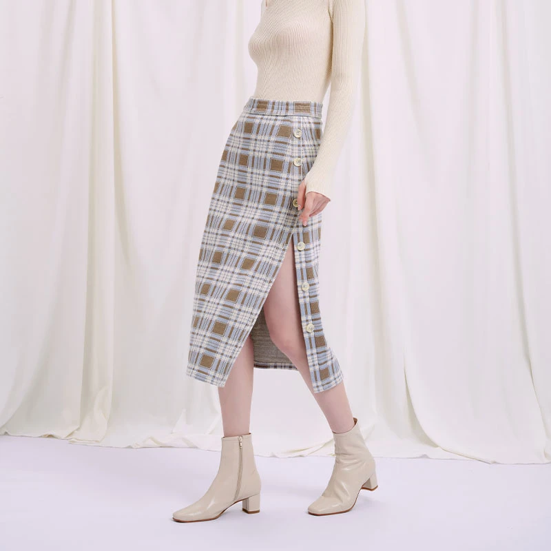 Daria 针织裙 - 蓝色格纹 | Daria Knit Skirt - Blue Plaid 商品