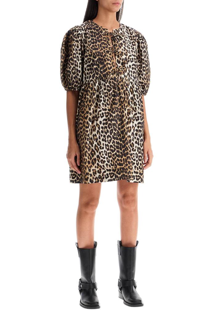 Ganni printed tie string poplin mini dress Beige 36