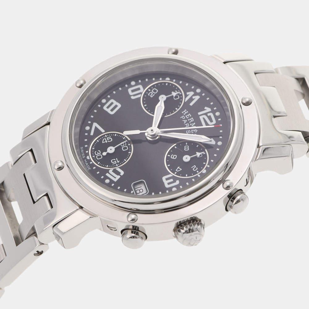 商品[二手商品] Hermes|Hermes Black Stainless Steel Clipper Chrono CL1.310 Women's Wristwatch 31 MM,价格¥6608,第4张图片详细描述