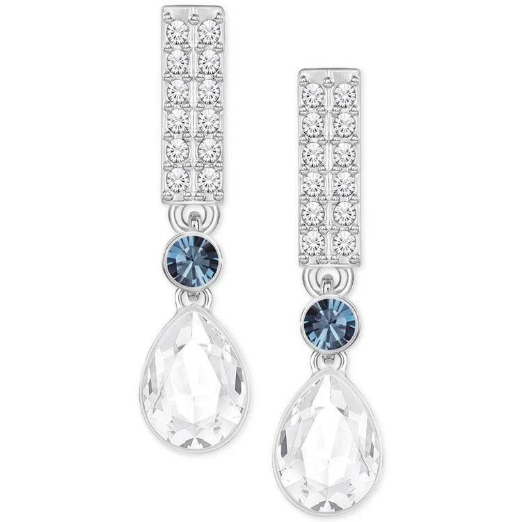 商品Swarovski|Silver-Tone Clear & Blue Crystal Drop Earrings,价格¥519,第1张图片