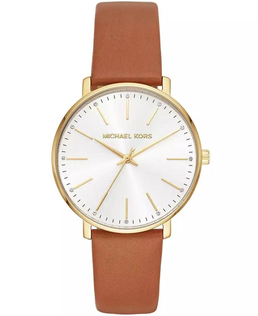 商品Michael Kors|Women's Pyper Luggage Leather Strap Watch 38mm,价格¥674,第1张图片