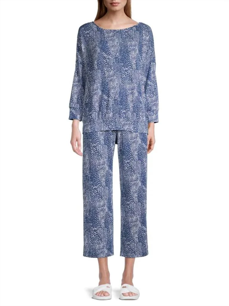 商品In Bloom|Piper Collection Pajama Set In Blue Print,价格¥352,第1张图片