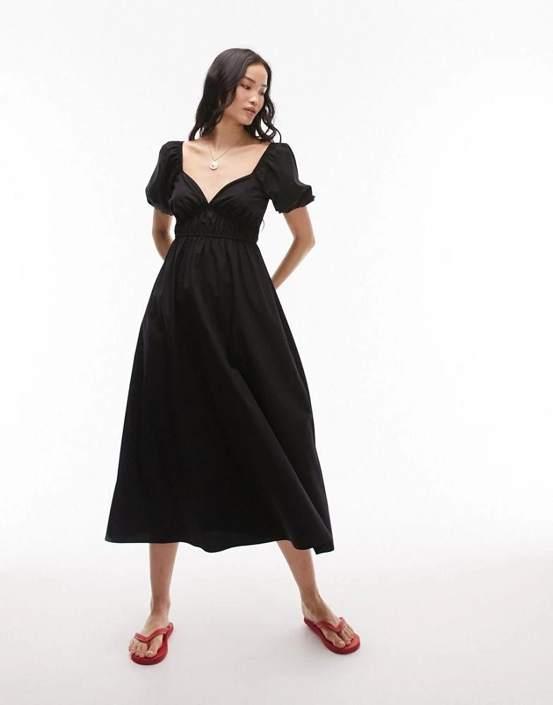 商品Topshop|Topshop ruched poplin midi dress in black,价格¥494,第1张图片