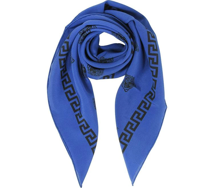 商品Versace|Versace 范思哲 蓝色和黑色希腊美杜莎印花丝绸方巾,价格¥1192,第1张图片