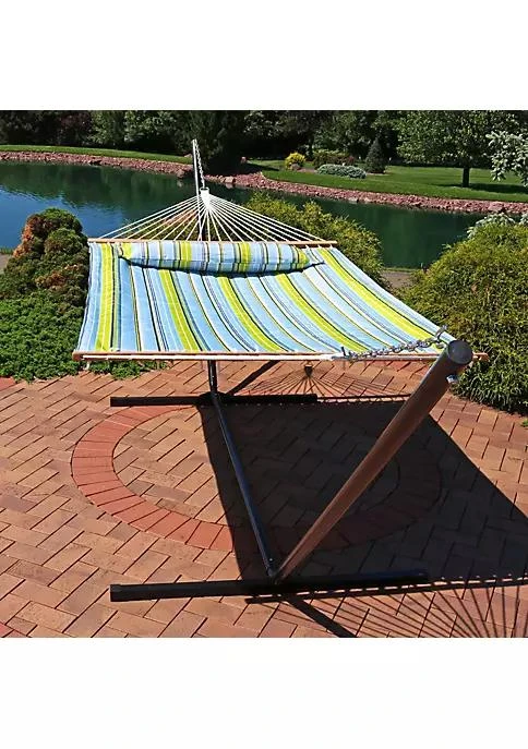 商品belk|Decor 2 Person Quilted Fabric Hammock With Steel Stand   Blue Green,价格¥1714,第1张图片