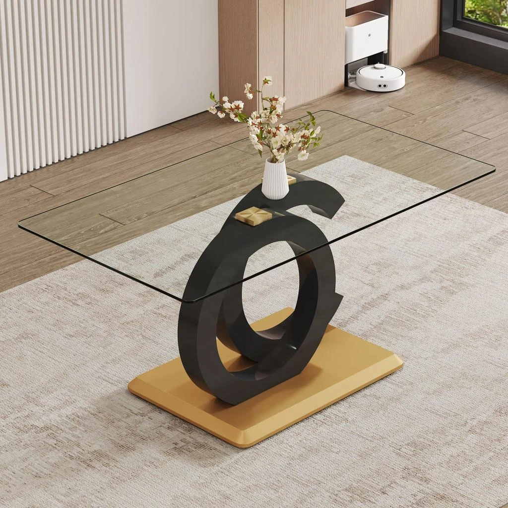 商品Streamdale Furniture|Streamdale Modern Rectangular Glass Dining Table - Black & Gold Base,价格¥5999,第2张图片详细描述