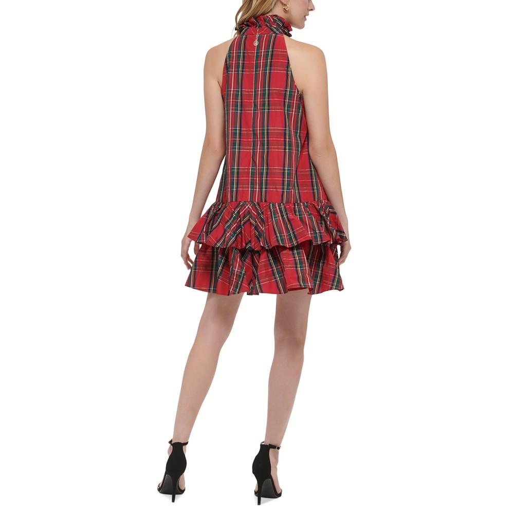 Women's Plaid-Print Halter-Neck Ruffled Dress商品第2张图片规格展示
