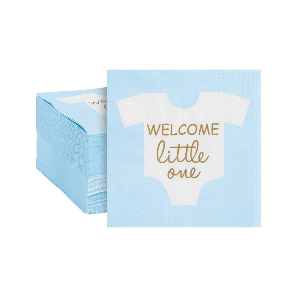 商品Blue Panda|100 Pack Light Blue with Welcome Little one Baby Shower Napkins for Gender Reveal, Cocktails (5 x 5 In),价格¥105,第1张图片
