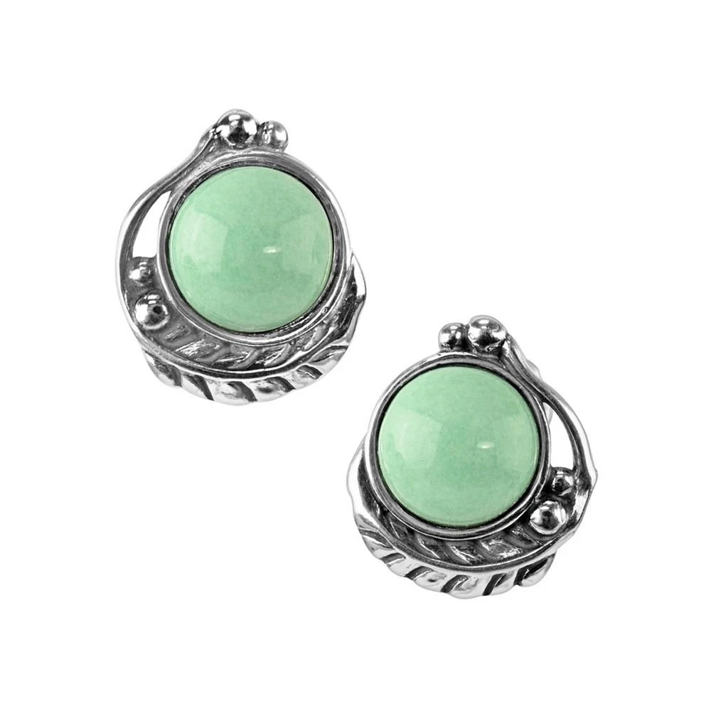 商品American West|Variscite Gemstone Feather Button Earrings, Sterling Silver,价格¥603,第1张图片