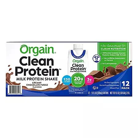 商品Orgain|Orgain 20g Clean Protein Grass Fed Shake, Creamy Chocolate Fudge 11 fl. oz., 12 pk.,价格¥149,第1张图片