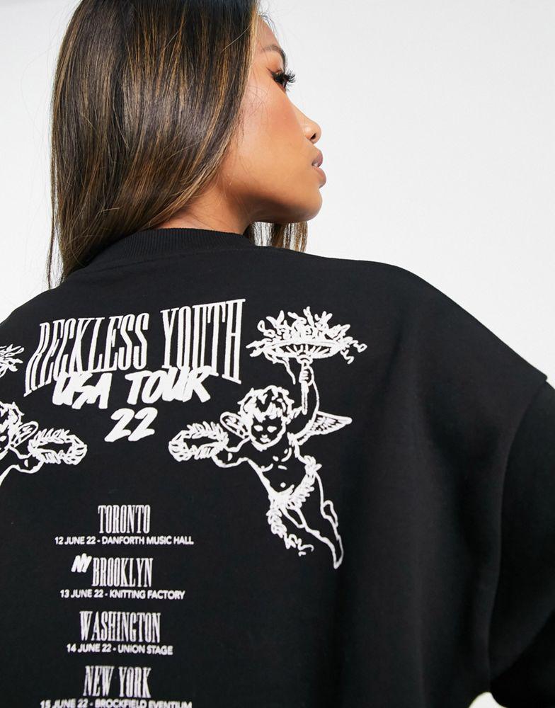ASOS DESIGN reckless youth graphic sweatshirt in black商品第4张图片规格展示