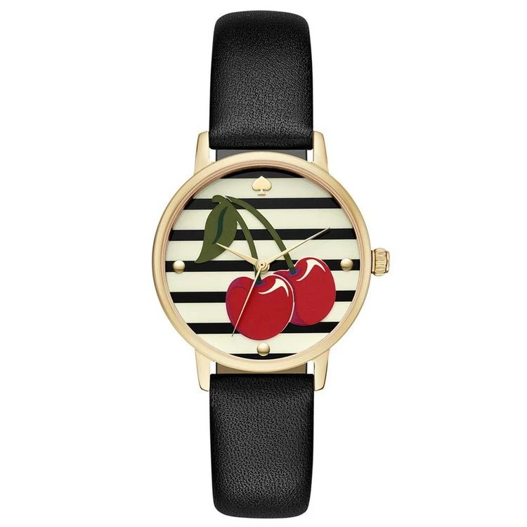 商品Kate Spade|Women's Metro Black Leather Strap Watch 34mm,价格¥1458,第1张图片