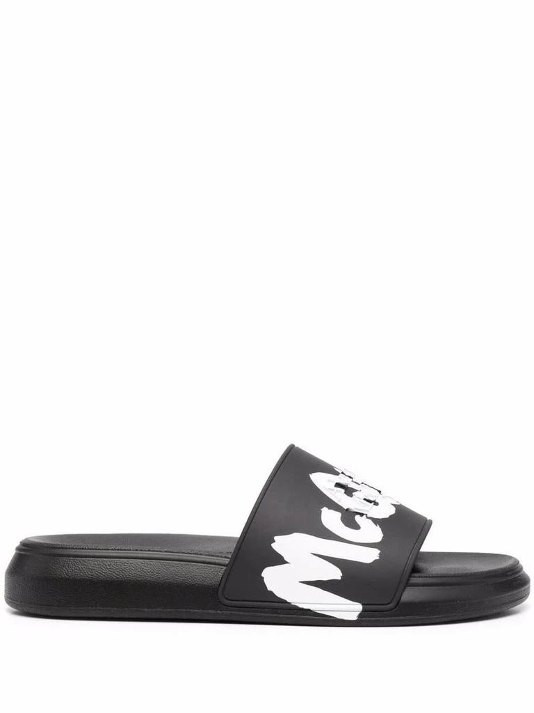 商品Alexander McQueen|Alexander McQueen Graffiti Logo Slippers Shoes,价格¥1601,第4张�图片详细描述