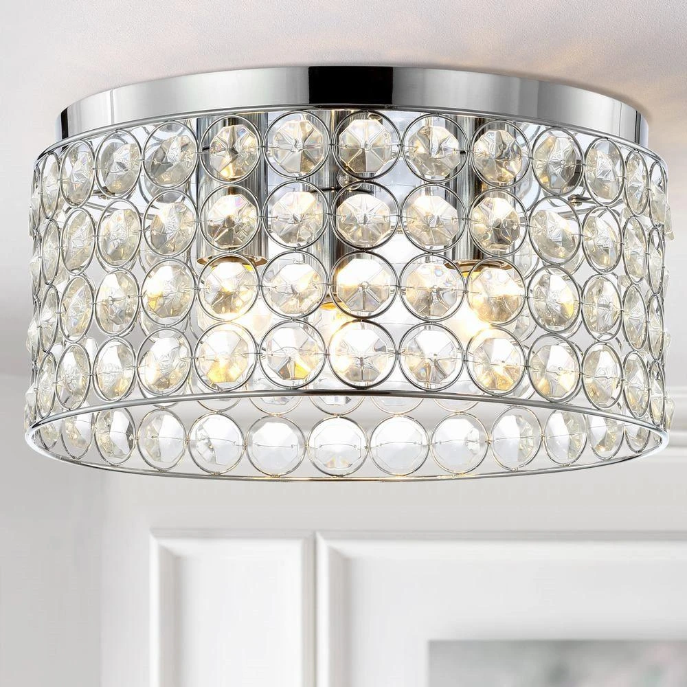商品JONATHAN Y|Ellen 15" 3-Light Crystal/Metal LED Flush Mount,价格¥1059,第3张图片详细描述