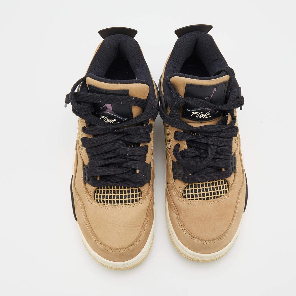Air Jordans Beige/Black Nubuck Leather and Rubber Retro 4 High Top Sneakers Size 37.5商品第3张图片规格展示