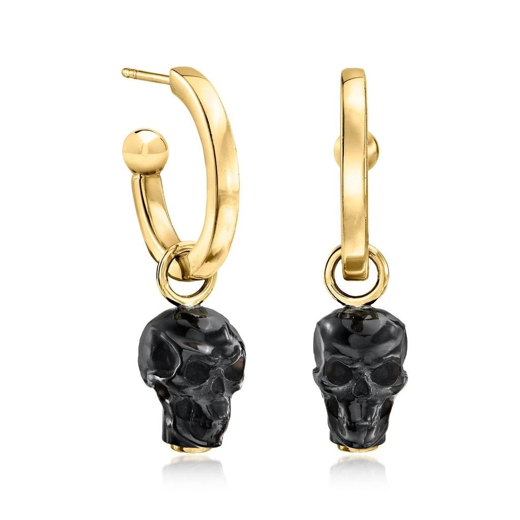 商品Ross-Simons|Ross-Simons 18kt Gold Over Sterling Hoop Earrings With Removable Onyx Skull Drops,价格¥1343,第3张图片详细描述