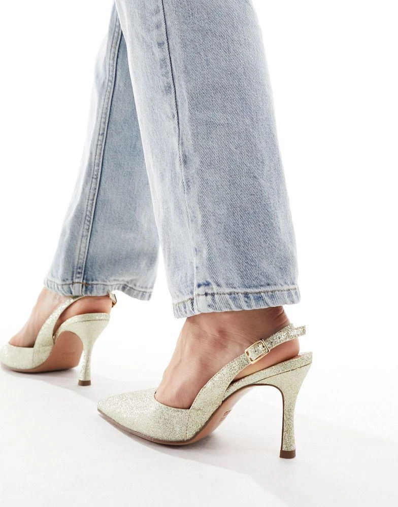 商品ASOS|ASOS DESIGN Wide Fit Samber 2 slingback stiletto heels in gold glitter,价格¥274,第3张图片详细描述