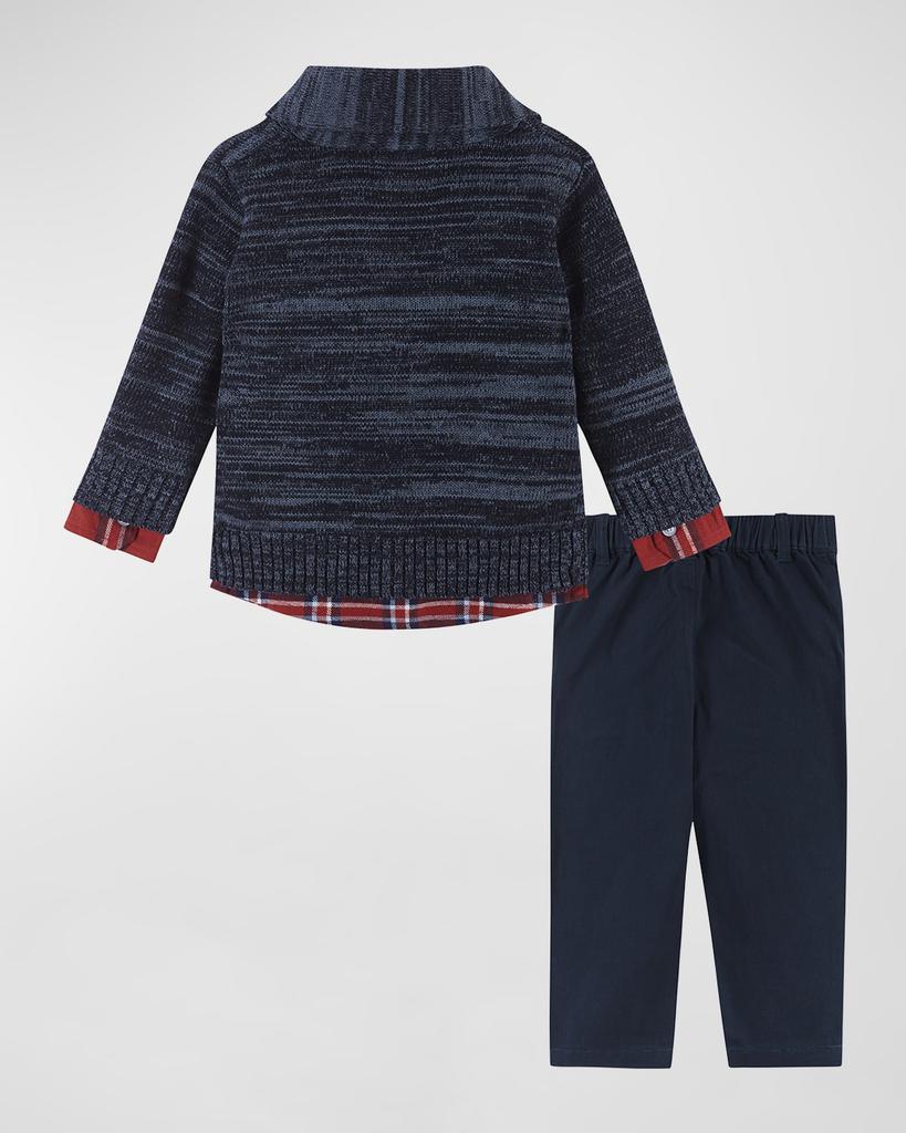 Boy's Toggle Cardigan W/ Plaid Shirt & Pants Set, Size Newborn-24M商品第2张图片规格展示