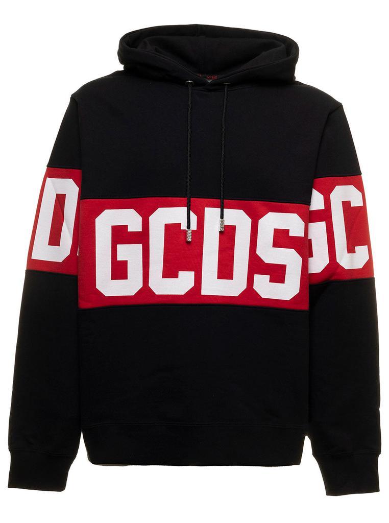 商品GCDS|BLack Hoodie in Fleece Cotton with Contrsasting Logo Band GCDS Man,价格¥2056,第4张图片详细描述