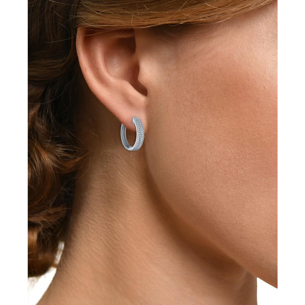 商品Macy's|Diamond Double Row Small Hoop Earrings (1/6 ct. t.w.) in Sterling Silver,价格¥2933,第4张图片详细描述