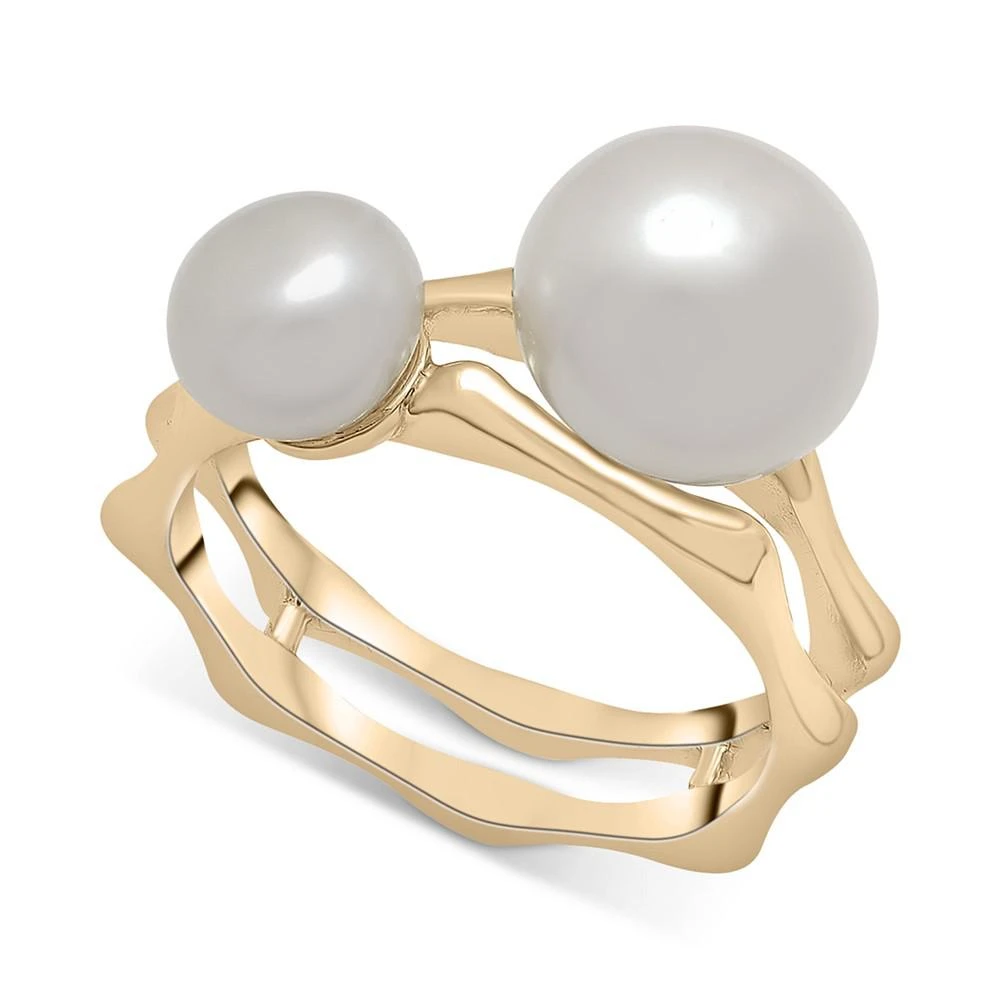商品Macy's|Cultured Freshwater Pearl (7 & 10mm) Double Row Statement Ring in 14k Gold-Plated Sterling Silver,价格¥1489,第1张图片