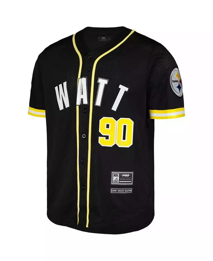 商品Pro Standard|Men's T.J. Watt Black Pittsburgh Steelers Mesh Baseball Button-Up T-shirt,价格¥823,第2张图片详细描述