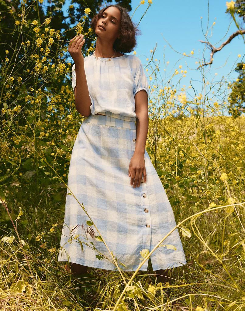 商品Madewell|Linen-Blend Side-Button Midi Skirt in Gingham Check,价格¥405,第7张图片详细描述