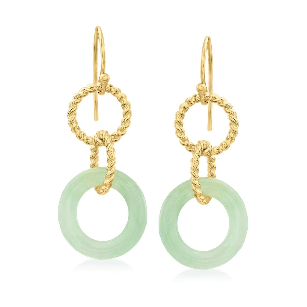 商品Ross-Simons|Ross-Simons Jade and 18kt Gold Over Sterling Interlocking Drop Earrings,价格¥764,第1张图片