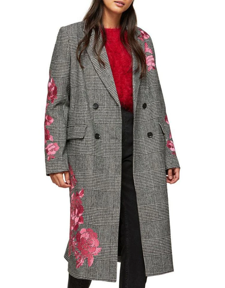 商品Miss Selfridge|Embroidered Floral Glen Plaid Topcoat,价格¥279,第2张图片详细描述