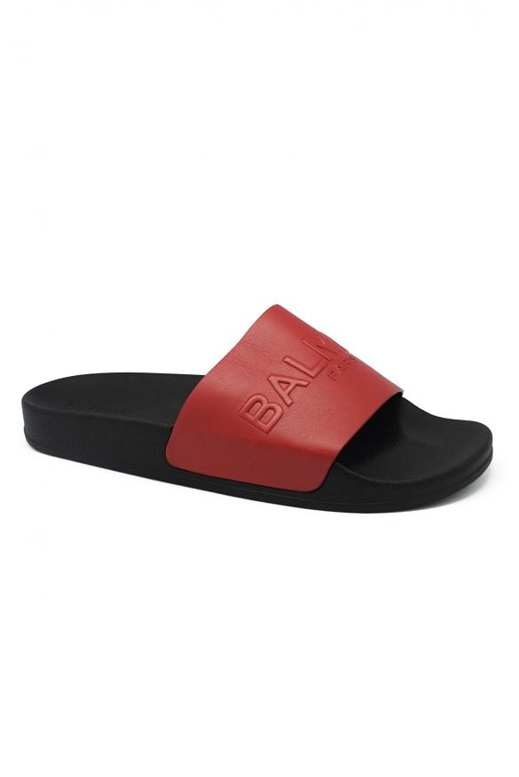 Luxury Shoes For Men   Balmain Flip Flops In Red Leather商品第2张图片规格展示