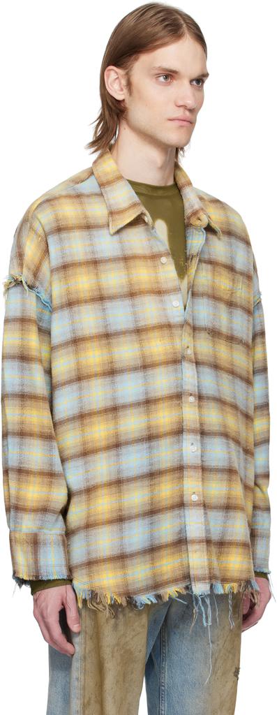R13 Blue & Yellow Shredded Seam Drop Neck Shirt - Shirts - BeyondStyle
