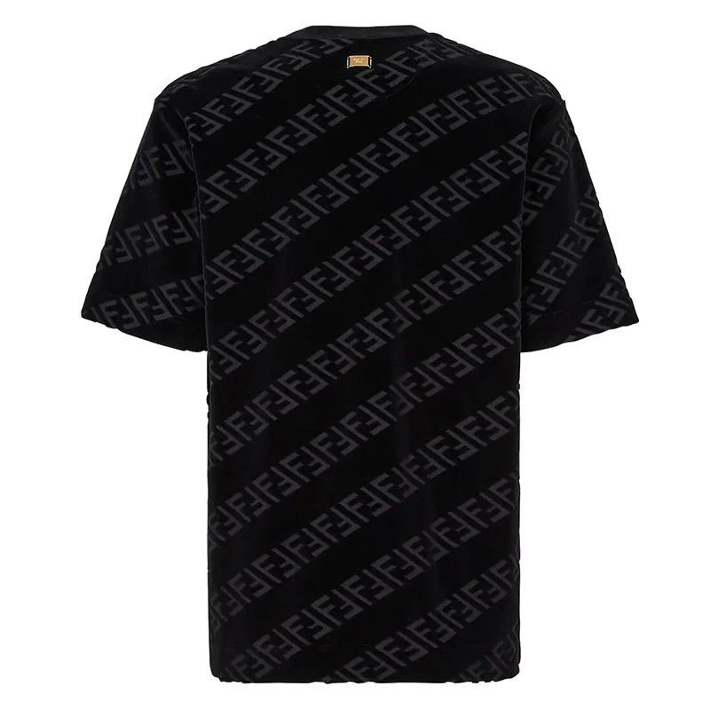 商品Fendi|【预售3-7天】FENDI/芬迪 2021年秋冬 男士黑色棉质斜纹FF图案圆领短袖T恤FY0936AHCAF0QA1,价格¥5319,第4张图片详细描述