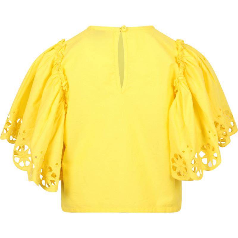 Perforated flowers organic blouse in yellow商品第2张图片规格展示