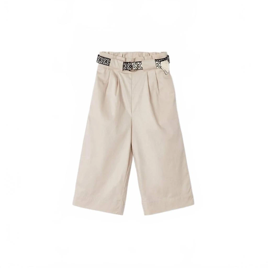 商品Mayoral|Cropped Pants & Belt Set In Almond,价格¥384,第1张图片
