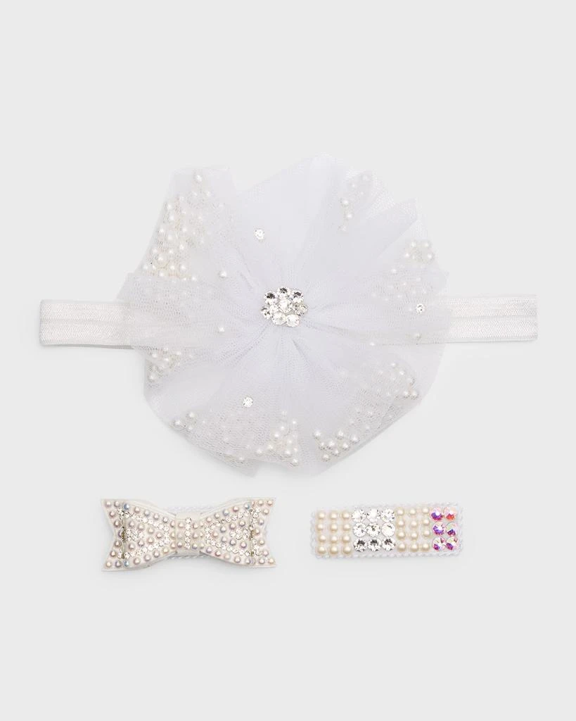 商品Bari Lynn|Girl's 3-Piece Tulle Layer Bow Headband and Hair Clips Set,价格¥356,第1张图片