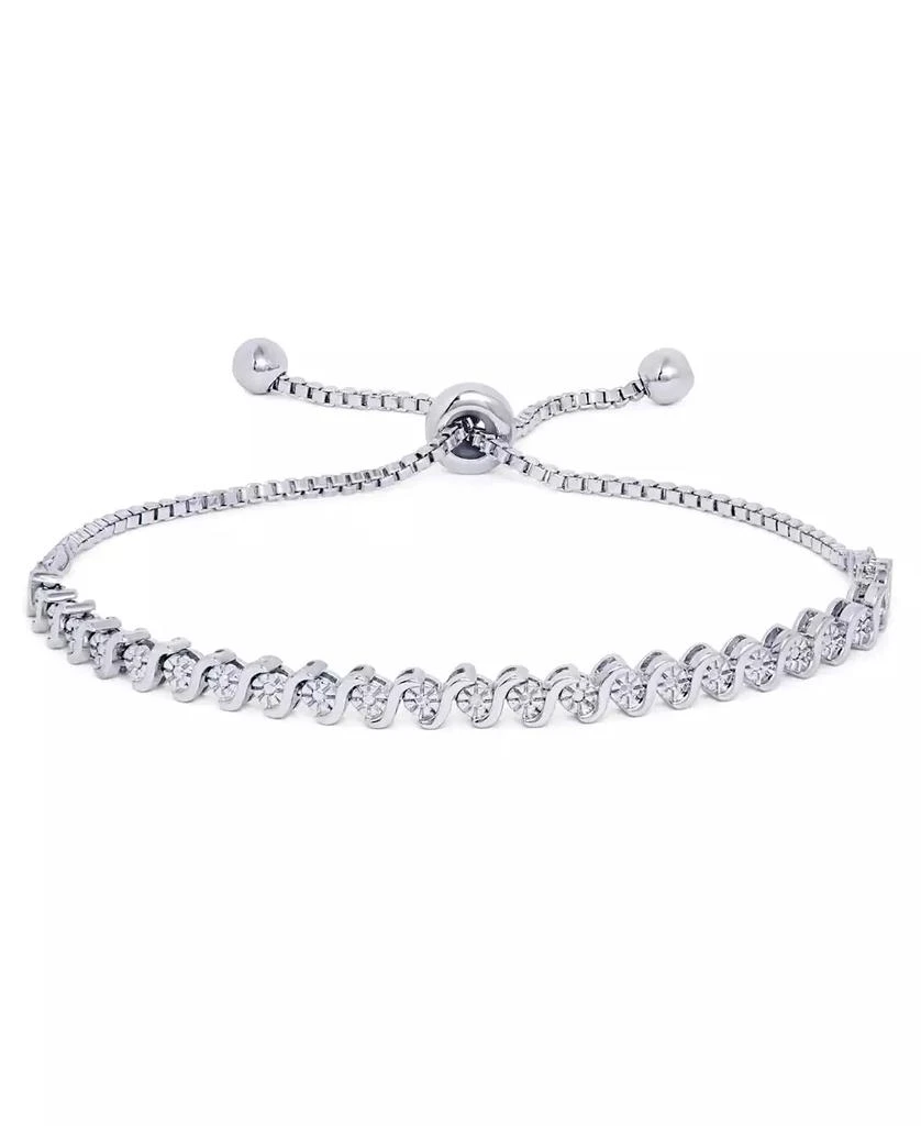 商品Macy's|Diamond Accent S Link Adjustable Bolo Bracelet in Silver Plate,价格¥380,第1张图片