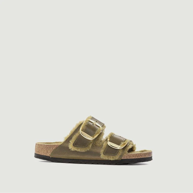 商品Birkenstock|Arizona Big Buckle in lamb fur and oiled leather  Olive  Birkenstock,价格¥863,第1张图片