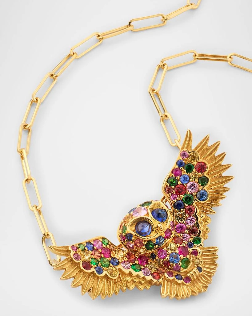 商品Goshwara|Ark 18K Yellow Gold Multi Sapphire Owl Brooch Pendant and Chain, 18"L,价格¥72462,第3张图片详细描述