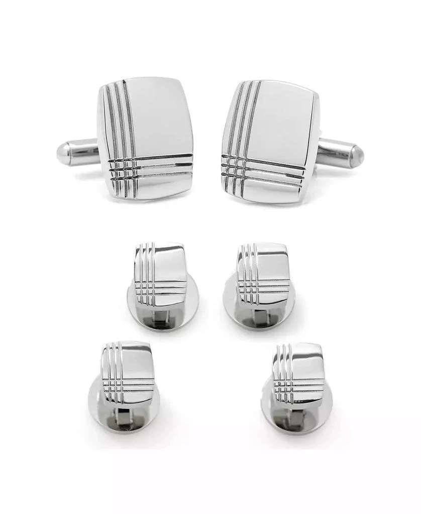 商品Ox and Bull Trading Co.|Men's Stainless Steel Tartan Plaid Cufflinks and Stud Set, 6 Piece Set,价格¥1085,第1张图片