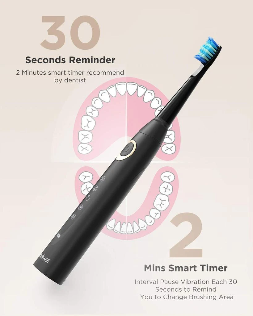 Fairywill Electric Toothbrush for Adults and Kids Accepted by American Dental Association, 8 Dupont Brush Heads & Travel Case 5 Modes Rechargeable Whitening Power Sonic Toothbrush Smart Timer Black 商品