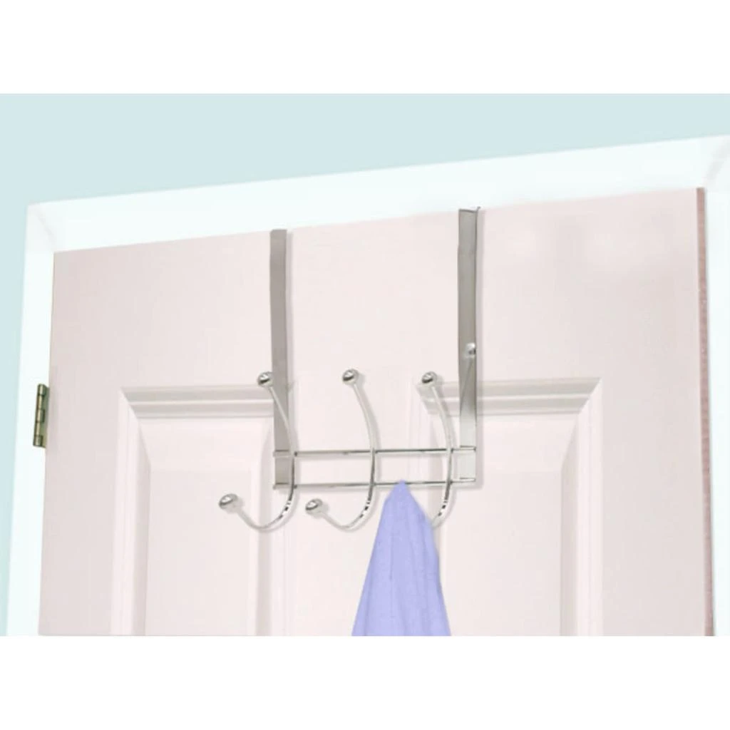 商品Home Basics|Home Basics Chrome Plated Steel Over the Door 3-Hook Hanging Rack,价格¥123,第1张图片